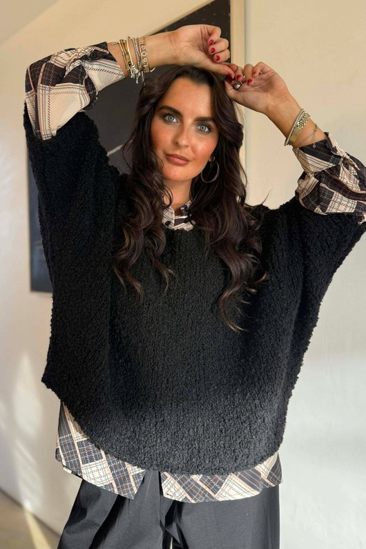 Ainsley Plaid Chiffon Blouse Stone